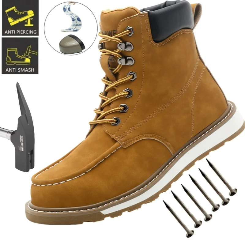 

Mens Puncture-Proof Steel Toe Safety Boots Oil & Slip-Resistant Industrial Shoe Outdoor Mechanics & Construction Work Shoes