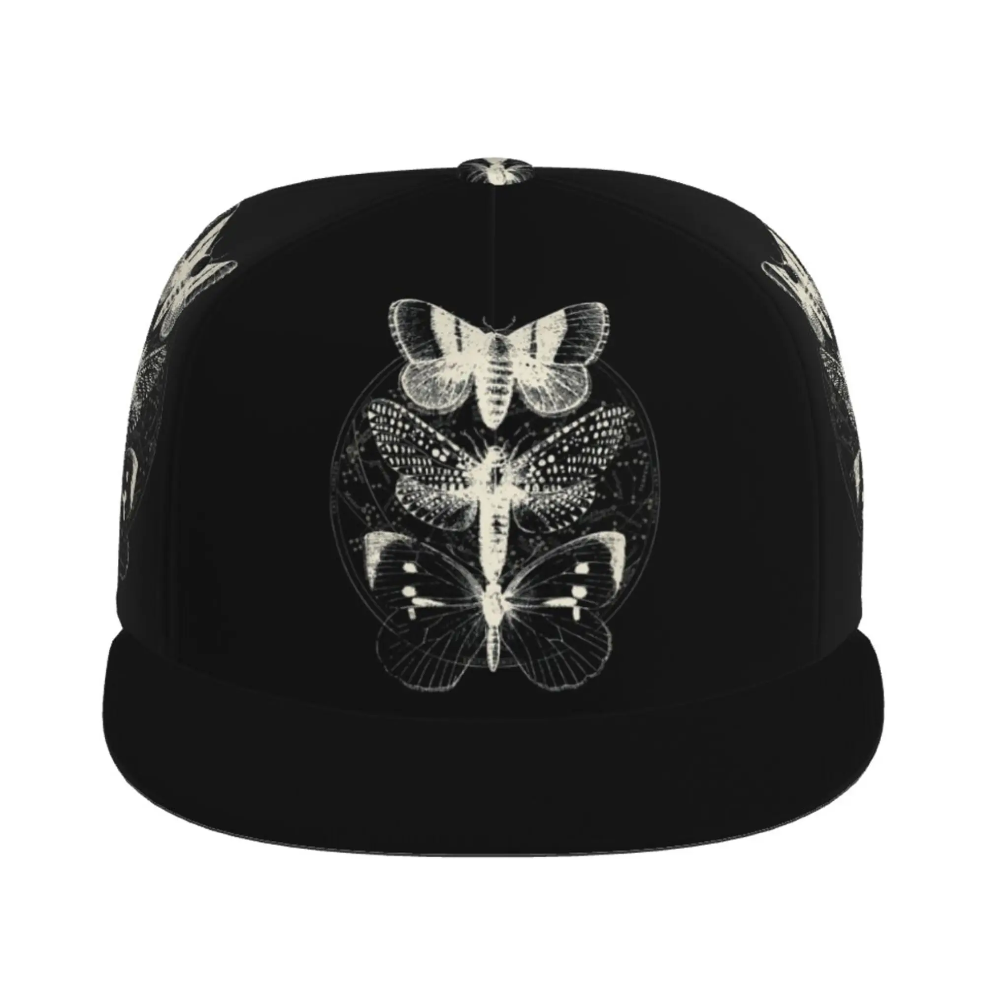 Gothic Moth Flat Bill Snapback Hat Baseball Cap Hip Hop Adjustable Print One Size Sports Travel Dancing Caps for Men