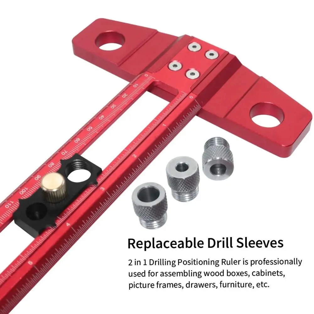 2 in 1 Line Marking Ruler Aluminum Alloy T Square Drilling Positioning Scoring Ruler with 6/8/10mm Drill Sleeve
