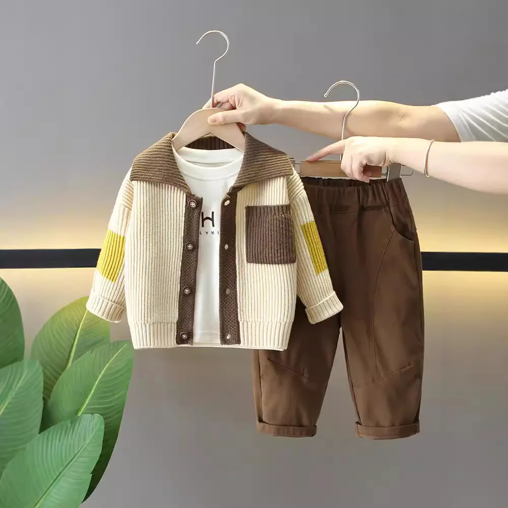

18M-6T spring autumn children kids boys coat T shirt pants sets suits