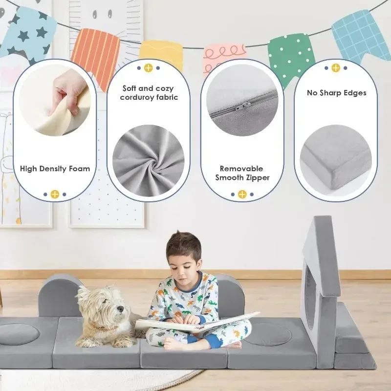 Custom children's compression modular sofa, high density foam modern fabric building block foldable