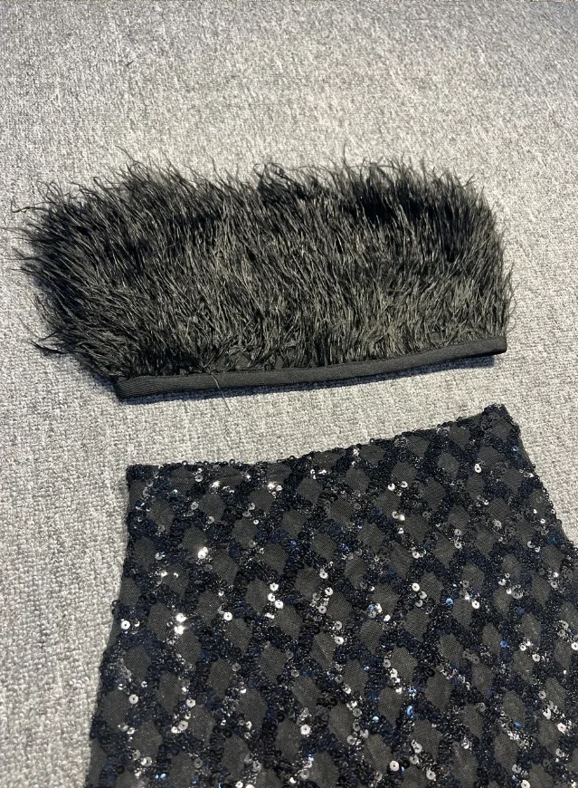 Europa e nos estados unidos sexy nova moda envoltório peito pena decoração divisão ombro nu mochila hip saia cor sexy