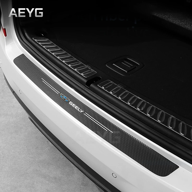 

Carbon Fiber Car Rear Trunk Bumper Guard Stickers For Geely Atlas Tugella Okavango Azkarra Atlas Icon Coolray Auto Accessories