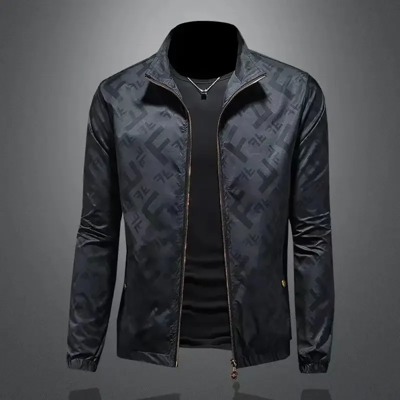 

Men's jackets, trendy brand prints, new stand up collar jackets, young handsome, slim fit, casual