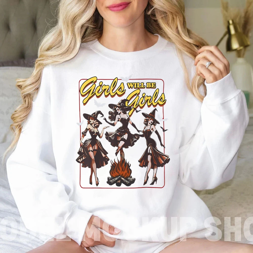 Comfort Colors Hoodie Girls Will Be Girls Women's Clothimg Funny Witch Sweatshirt Vintage Inspired Hoodie Witch Women Sweatshirt