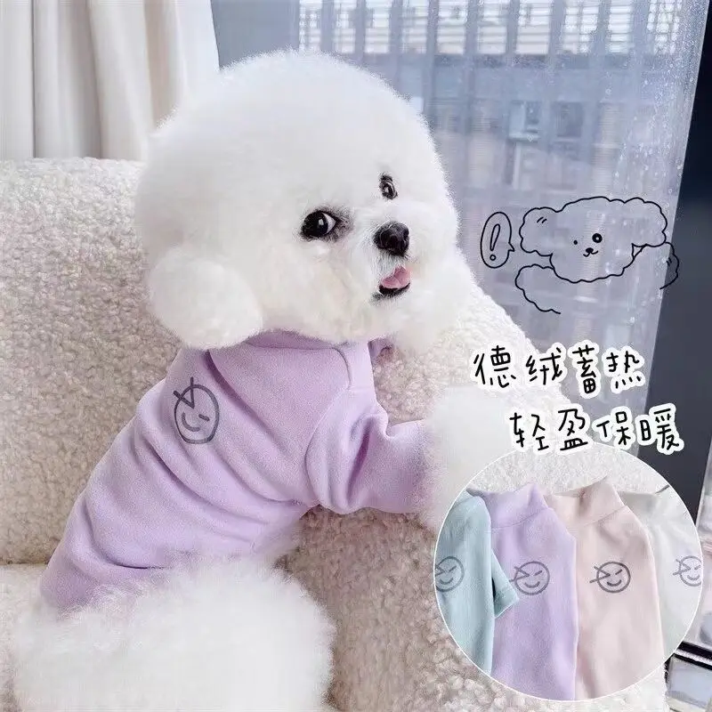 Solid Pet Fleece Dog Hoodies High Collar Dog Clothes Autumn Winter Puppy Warm Clothes Plush Dog Undershirt Chihuahua Cat Shirts