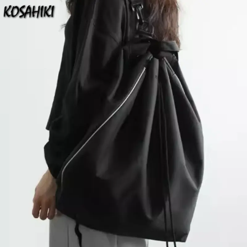 Streetwear Casual Ins koreańska torba Crossbody ze sznurkiem nylonowa skóra Preppy torby na ramię Cargo Grunge Y2k damskie modne plecaki