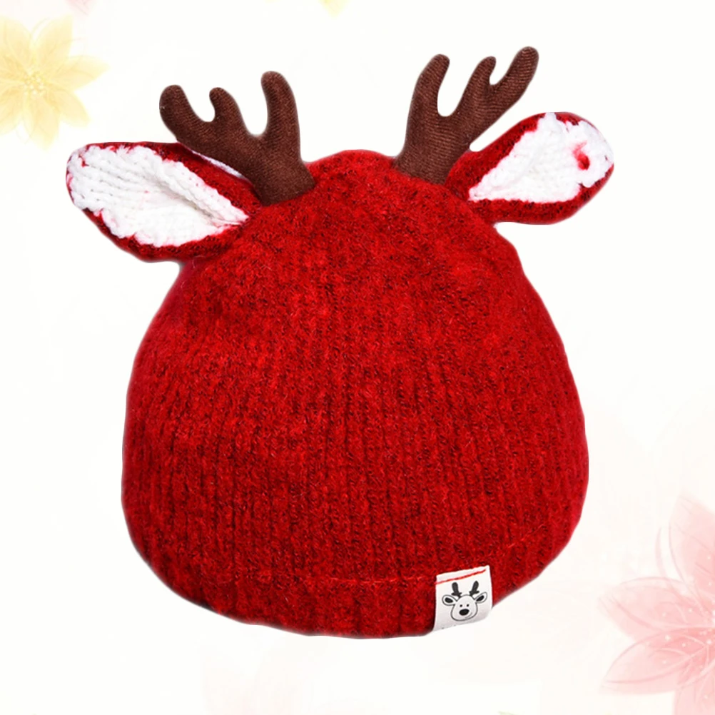 Bonnet en laine pour bébé, chapeau épais avec bois, accessoires d'hiver pour enfants, rouge Adorable pour enfant