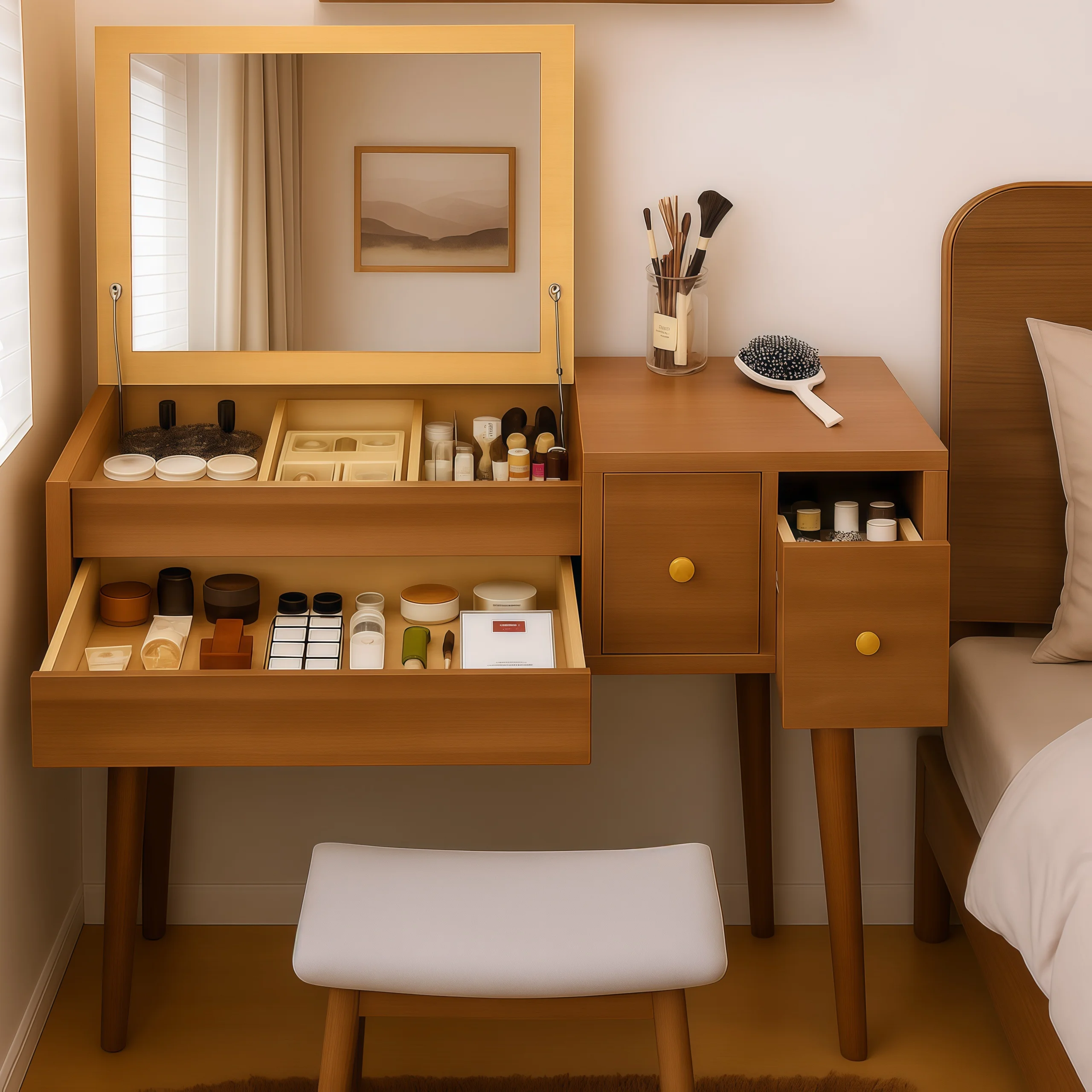 

Solid wood dresser, modern simple and modern small apartment, bedroom flip cover storage integrated can be used as a desk