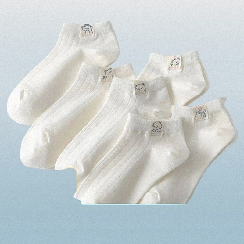 Chaussettes courtes ours blanc pour femmes, bouche peu profonde, tube court invisible, chaussettes bateau minces et mignonnes, nouvelle mode, 2024 paires, 5/10