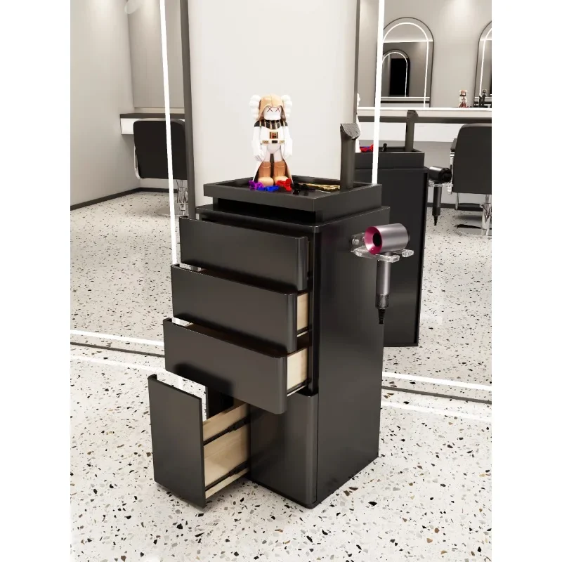 High-end modern simple solid wood tool cabinet hair tool cart movable anti-fingerprint barber shop tool cabinet hair salon