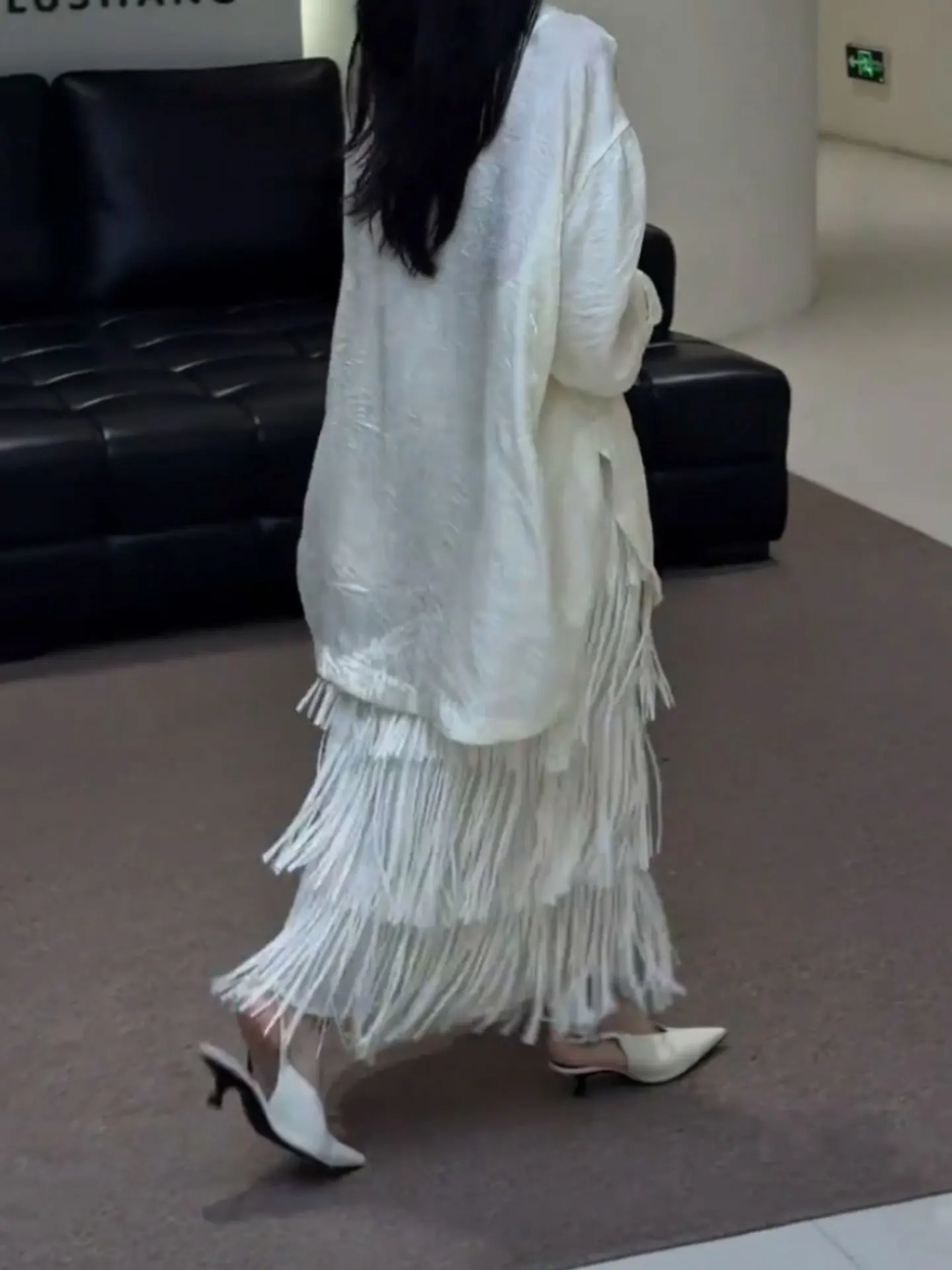 Heavy Embellished Ruffle Hem High Waist Draped Skirt Layered Elegant Slimming Straight Cut Women's Fashion Spring Summer