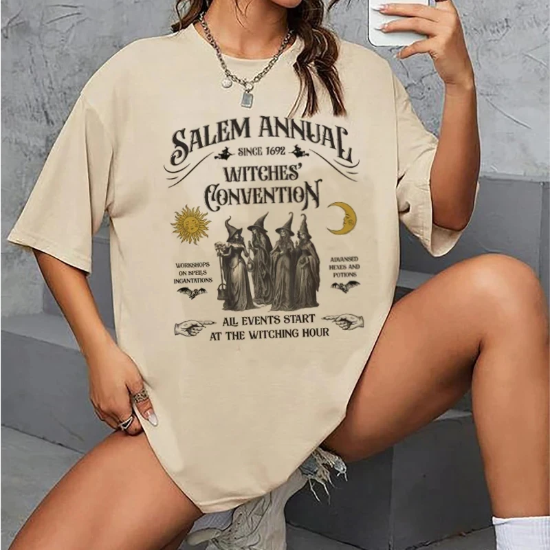 Salem Witch T-Shirts for Women Retro Funny Halloween T Shirts Short Sleeve Loose Trendy Cute Fall Holiday Graphic Cotton Tops