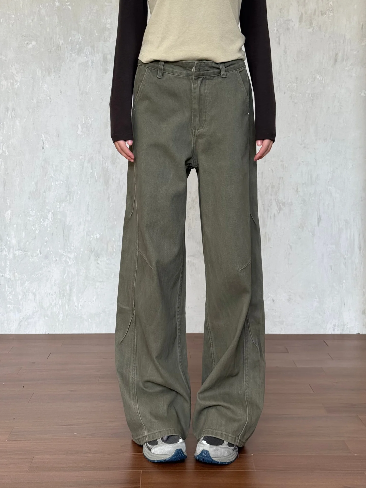 

Винтажные джинсы с высокой талией и широкими штанинами в стиле Тан, женские свободные джинсы в пол, в стиле милитари, ретро, модель F094