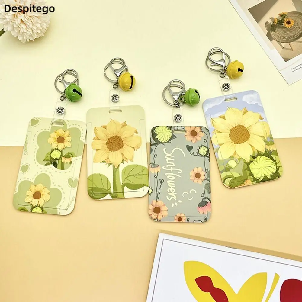 

New Summer Sunflower Card Holder Students Bus Card Access Card Case Credit ID Card Cover with Lanyard Holders