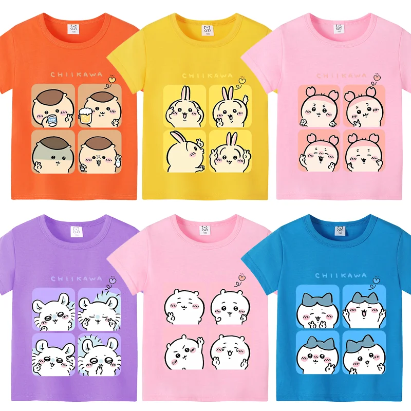 

Chiikawas Cotton T-Shirt Cartoon Anime Hachiware Usagi Figure Print Fashion Sweet Tops Tee Summer Breathable Casual Clothes Gift