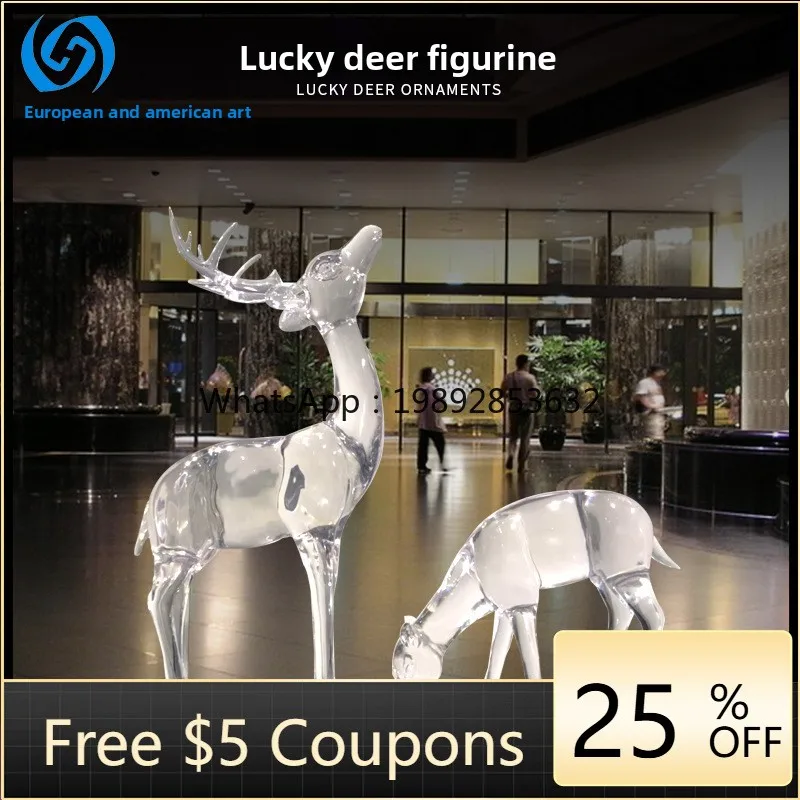 

LYY Modern Minimalist Outdoor Lawn Simulation Transparent Resin Sculpture Deer Decoration Large Floor Ornament Craft