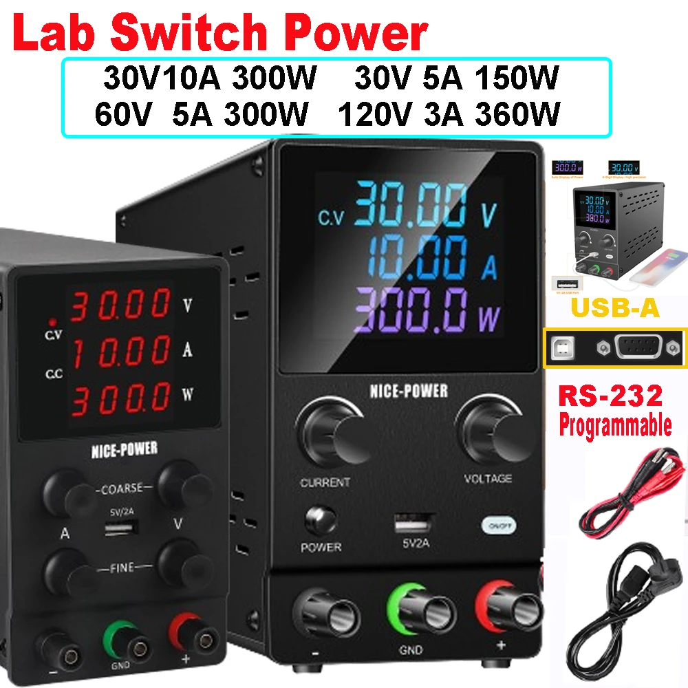 

RS-232 Programmable Lab Switch Power Supply Regulable 30V 10A Optional Circuit Board Power-on Test Mobile Phone Repair