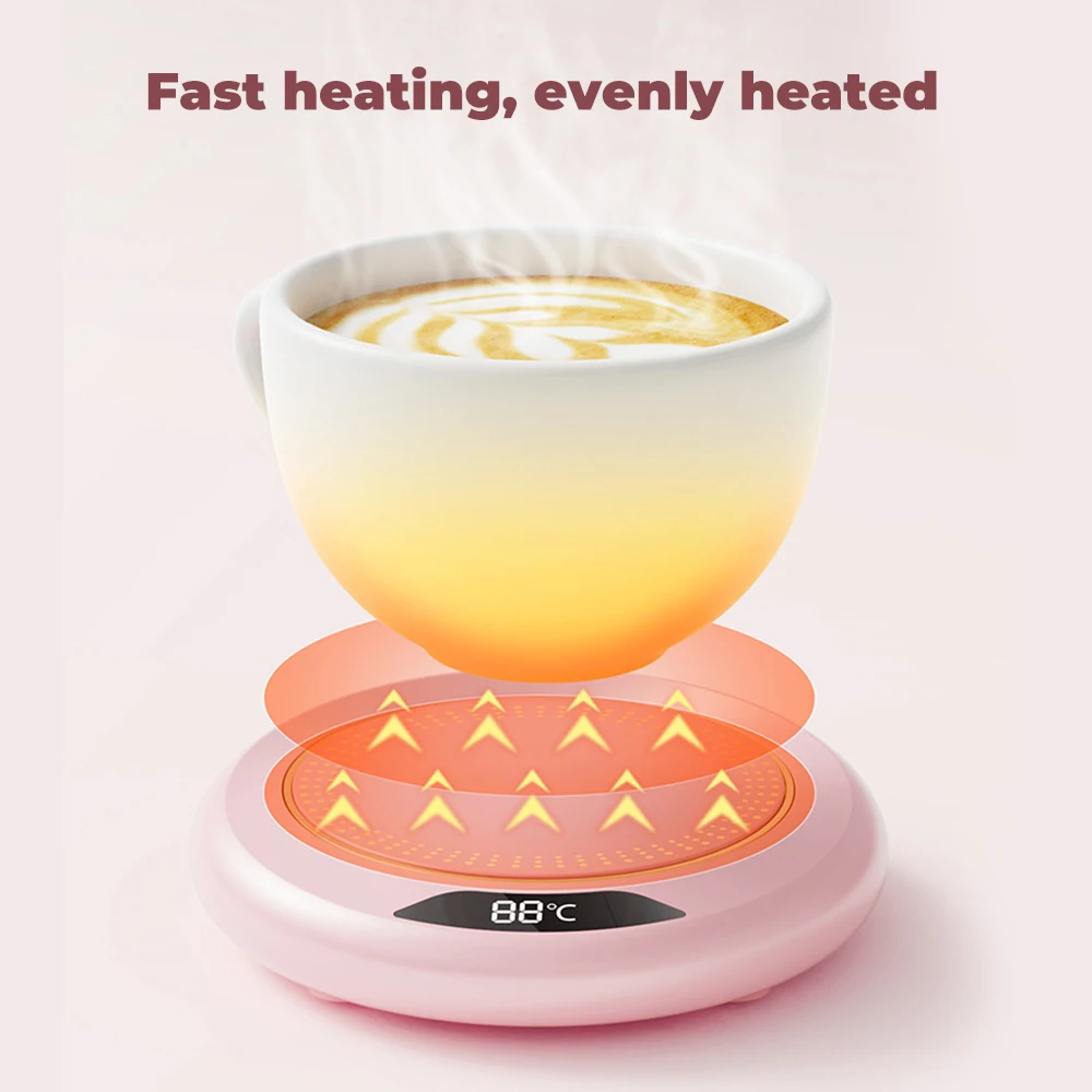 Calentador de tazas con temporizador termostático para té y leche, posavasos calefactor portátil con pantalla Digital inteligente, USB