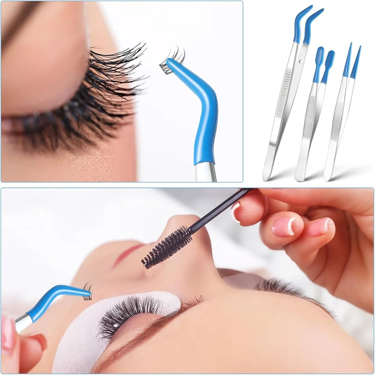 BAAQ 3-х шт. Пинцет с резиновыми наконечниками, длинный пинцет с резиновыми наконечниками Нескользящий пинцет с плоским изогнутым заостренным кончиком