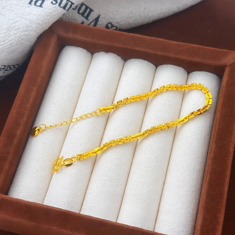 تألق K18 الذهب اللون الصليب سيارة زهرة قلادة سوار للنساء عاشق عيد الحب عيد ميلاد الإسورة مجوهرات هدايا