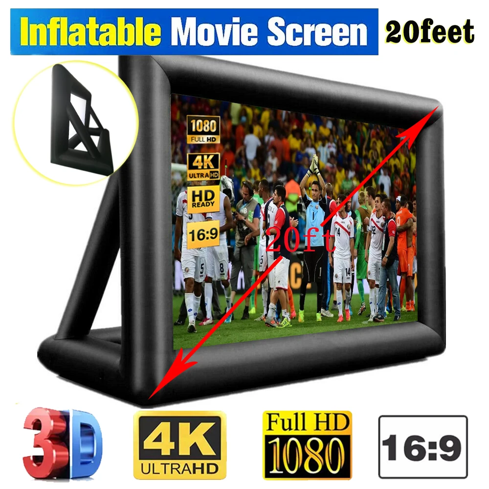 20FT Outdoor Inflatable Blow Up Movie Projector Screen Front and Rear Projection with Full Set Accessary