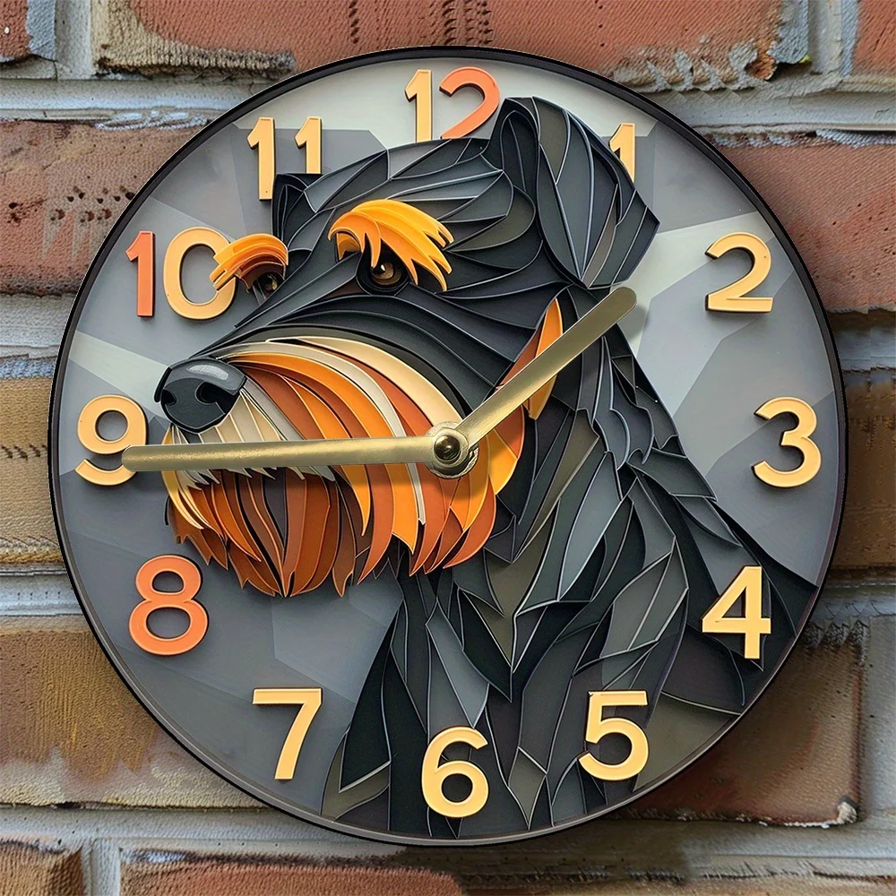 Schnauzer-Themed Silent Wall Clock,  Aluminum Metal, Diy Pet Lover Decor For Home & Apartment - Ideal Thanksgiving Gift