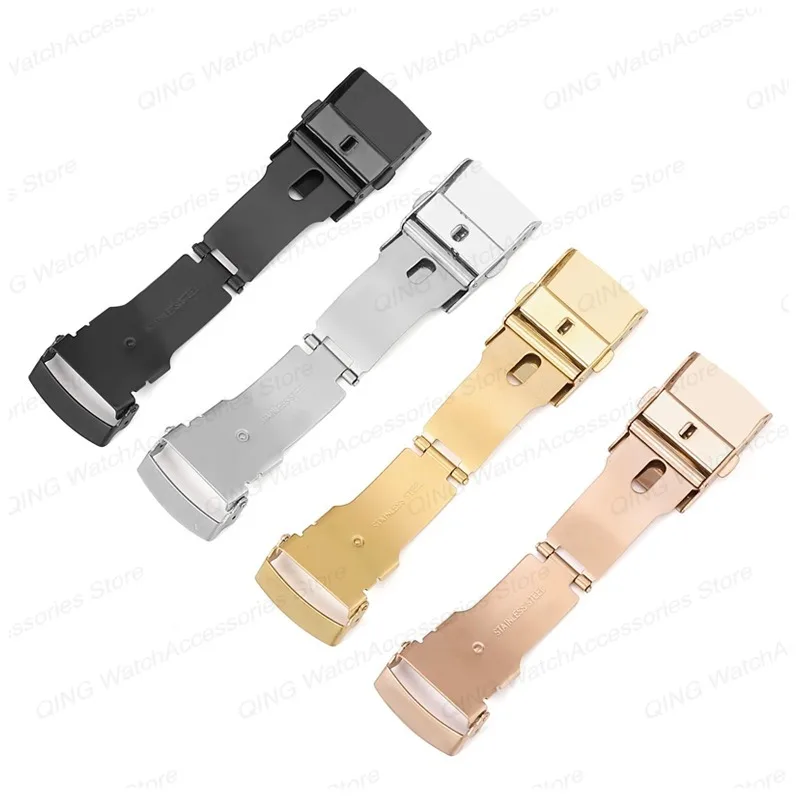 Watch Buckle Stainless Steel Clasp 14/16/18/20/22/24/26mm Double Press Folding Button Silver Black Rose Gold Watches Accessories