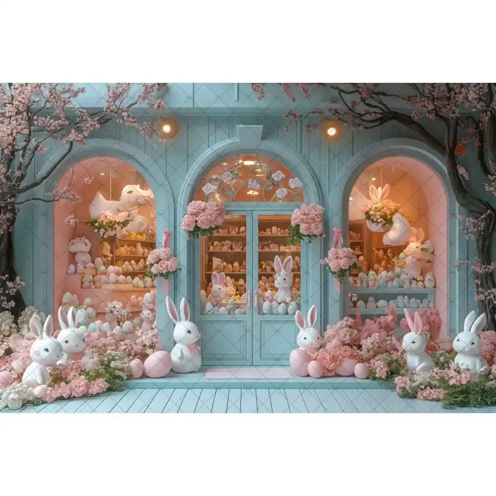 Spring Easter Rabbit Photography Background Easter Street Window Color Eggs Baby Shower Newborn Portrait Backdrop Photozone Prop