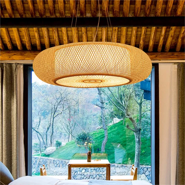 LED Rustic Style Pendant Light DIA.40 Creative Decoration Bamboo Art  Pendant Lamp Chandeliers Restaurant Teahouse
