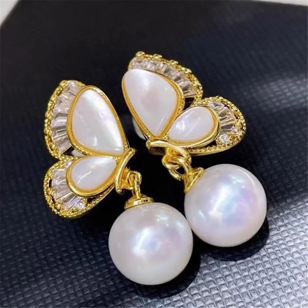 

DIY Pearl Accessories Fritillary Butterfly 18K Bag Gold Copper Thick Gold-plated S925 Silver Needle Stud Earrings