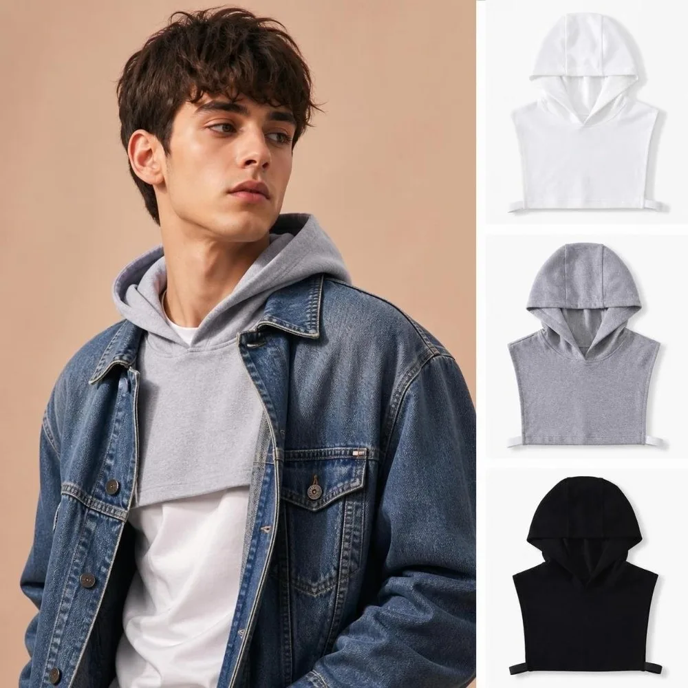Single-sided Fleece Fake Hood Collar Soft Cotton Spandex Sleeveless Design Fleece Hood Collar No Drawstring Classic Color