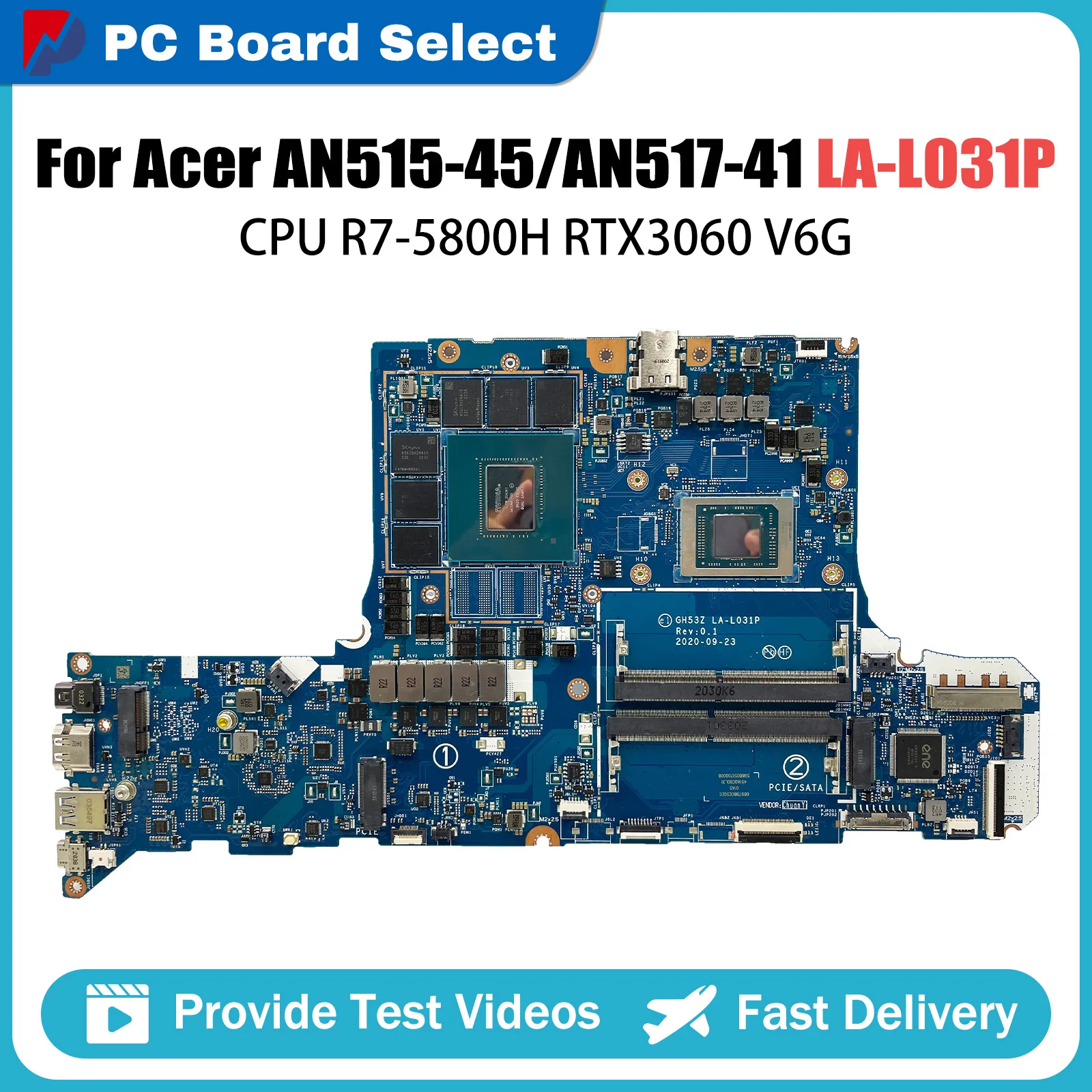 GH53Z LA-L031P Mainboard For Acer Nitro 5 AN515-45 AN517-41 Laptop Motherboard NB.QBC11.002 With R7-5800H CPU RTX3060 V6G