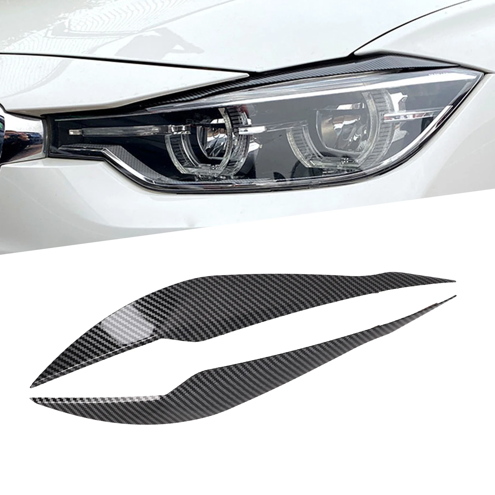 

2X F30 Headlight Cover Eyelid Carbon Black Eyebrow For BMW F30 Saloon 2012-2018 Good Replacement Easy Installation Replacement