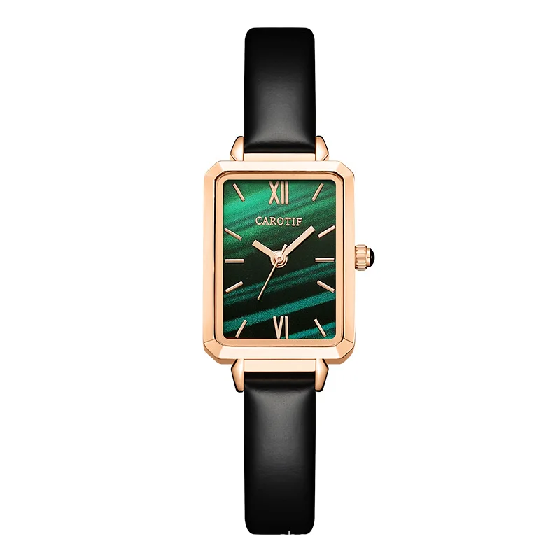 ساعة كوارتز مربعة للنساء ، ساعة خضراء صغيرة ، ساعات مقاومة للماء
