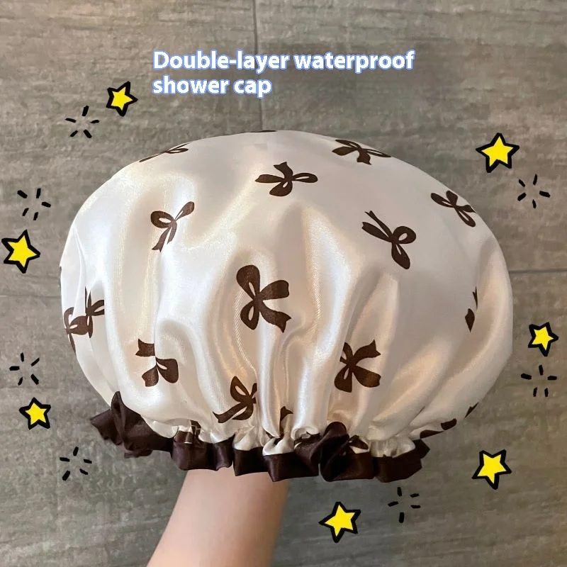 

Double-Layer Waterproof Bath Cap for Women Thickened Head Cover for Kitchen Oil Smoke Dustproof Adult Hair Protector