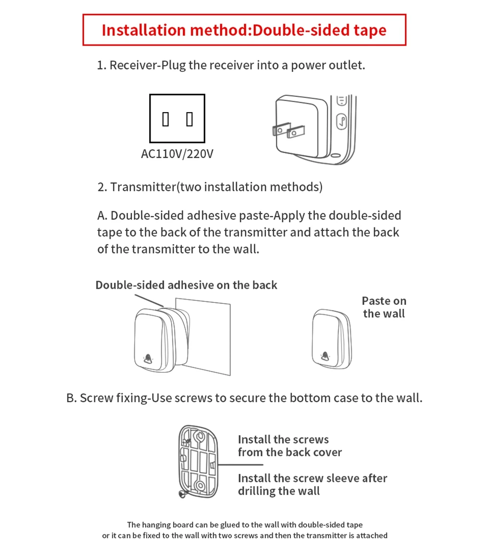 CACAZI Self-powered Wireless Doorbell Waterproof No Battery Required 150M Remote Smart Home Ring Door Bell US EU UK AU Plug