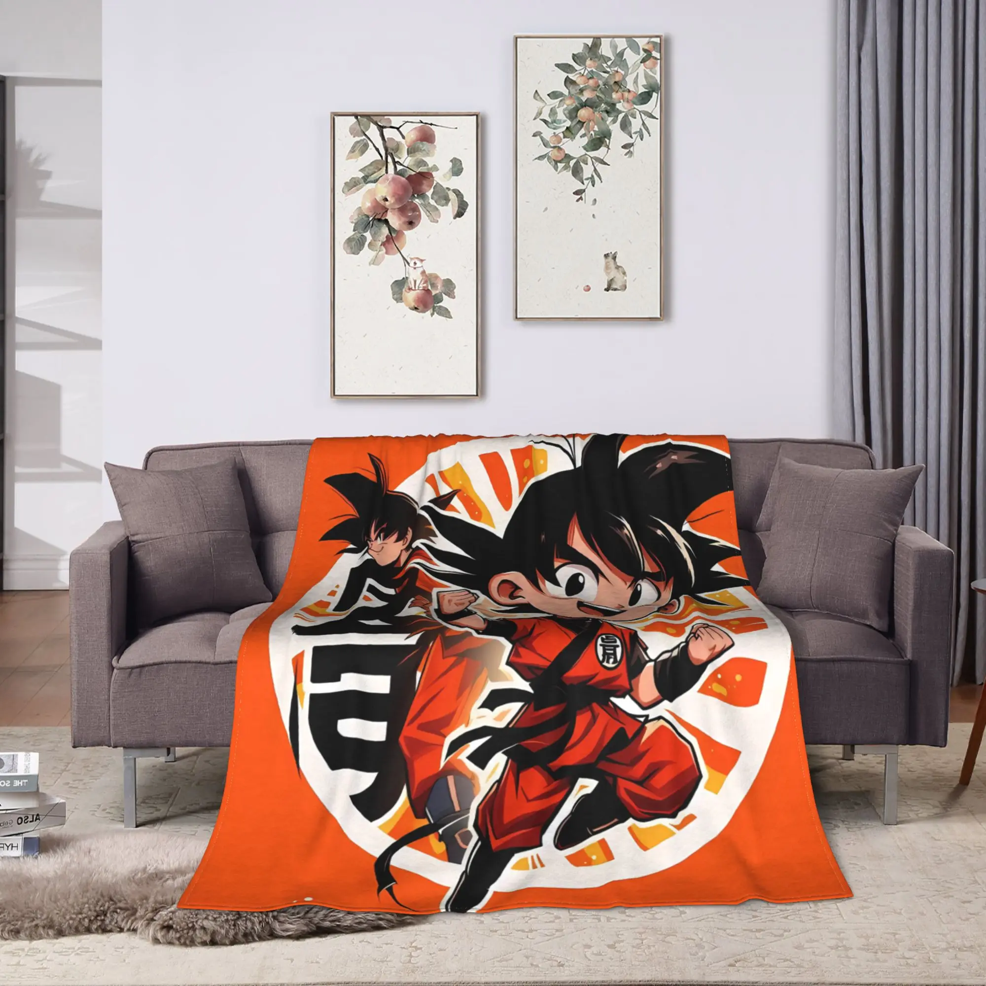 Super Warm Blanket Airplane Travel Kanji Logo Goku Dragon Ball Throw Blanket  Flannel Bedspread For Couch Bed Fashion Bed Cover