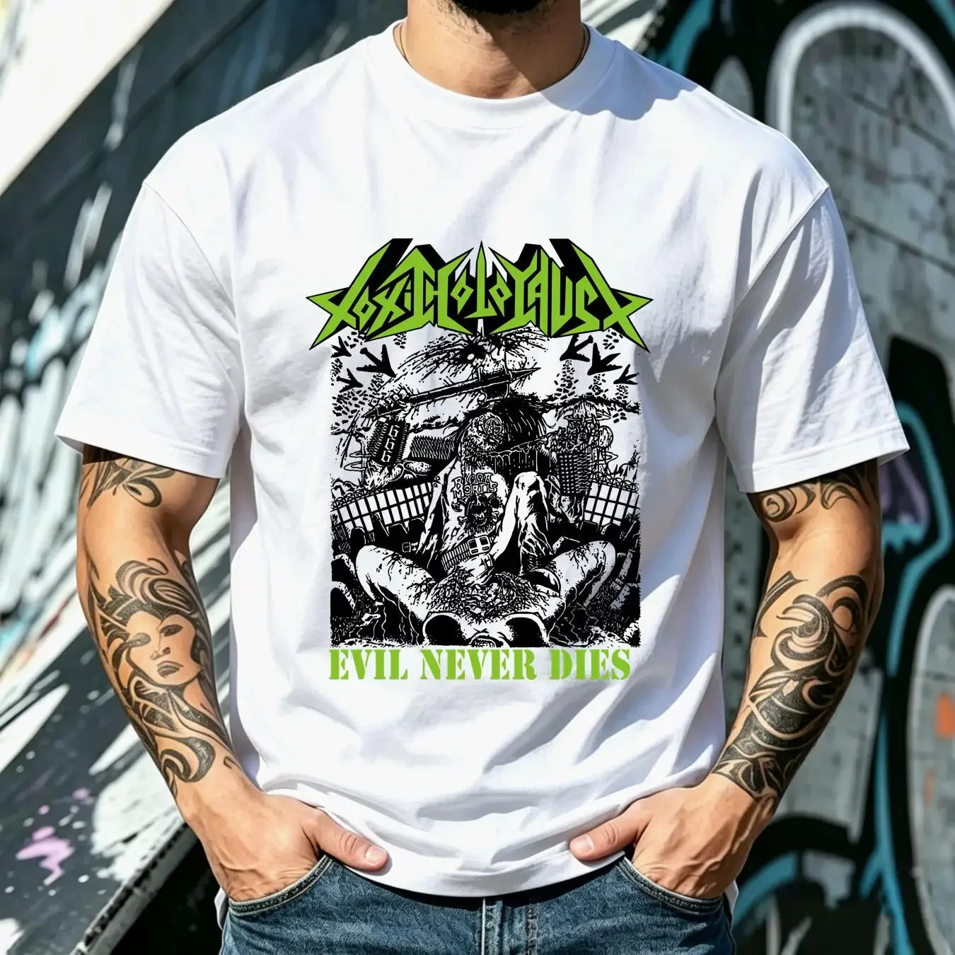 washed T Shirt TOXIC HOLOCAUST EVIL NEVER DIES  White Cotton S to 5XL MD718 vintage Washed Stylish Casual fashion Stretched