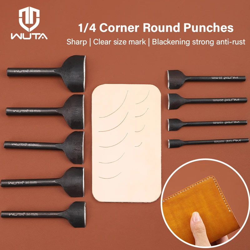 WUTA 1pc Leather Corner Punch Cutter Knife 1/4 Round Punches Arc-Shaped Cutting Die DIY Strap Belt Wallet Leather Craft Tools