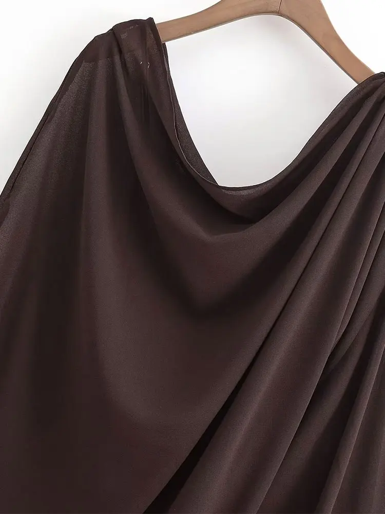 فستان سهرة للخريف من NLZGMJS بتصميم مطوي فساتين سادة للنساء بدون أكمام فستان طويل أنيق ميدي
