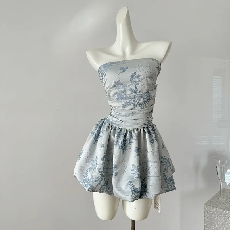 Strapless Backless Sexy Mini Dress Women Fashion Off-shoulder Sleeveless A-line Dress Elegant Party Club Bodycon Dress