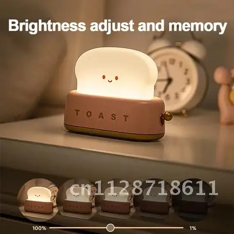 

Adorable USB Rechargeable Timer LED Night Lamp Cute Toaster Night Light Adjustable Brightness Bedroom Bedside Sleep Lamp Birthd