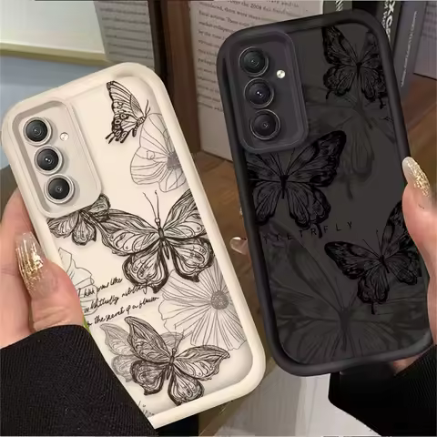 Retro Black Butterfly Silicone Case For Samsung Galaxy A54 A05S A05 A34 A24 A14 A53 A33 A23 A13 A52 A52S A32 A22 A12 A71 A51 A31