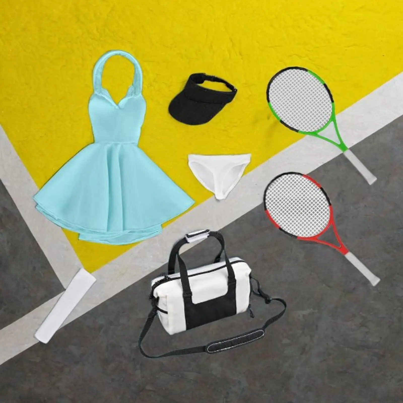 

Кукольный теннисный наряд с теннисной ракеткой и шляпой, масштаб 1:6, одежда для фигурок, полный костюм для 12-дюймовых женских кукол, одежда Accs, платье