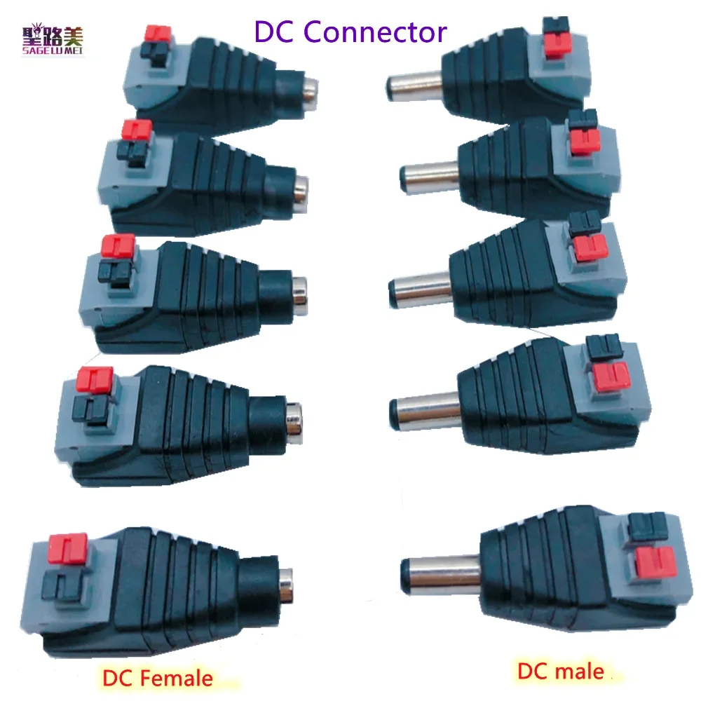 Drukknop Dc Power 5.5X2.1Mm Dc Mannelijke/Vrouwelijke Draad Connector Jack Plug Adapter Connector 12V Voor 5050 Led Strips Cctv Camera