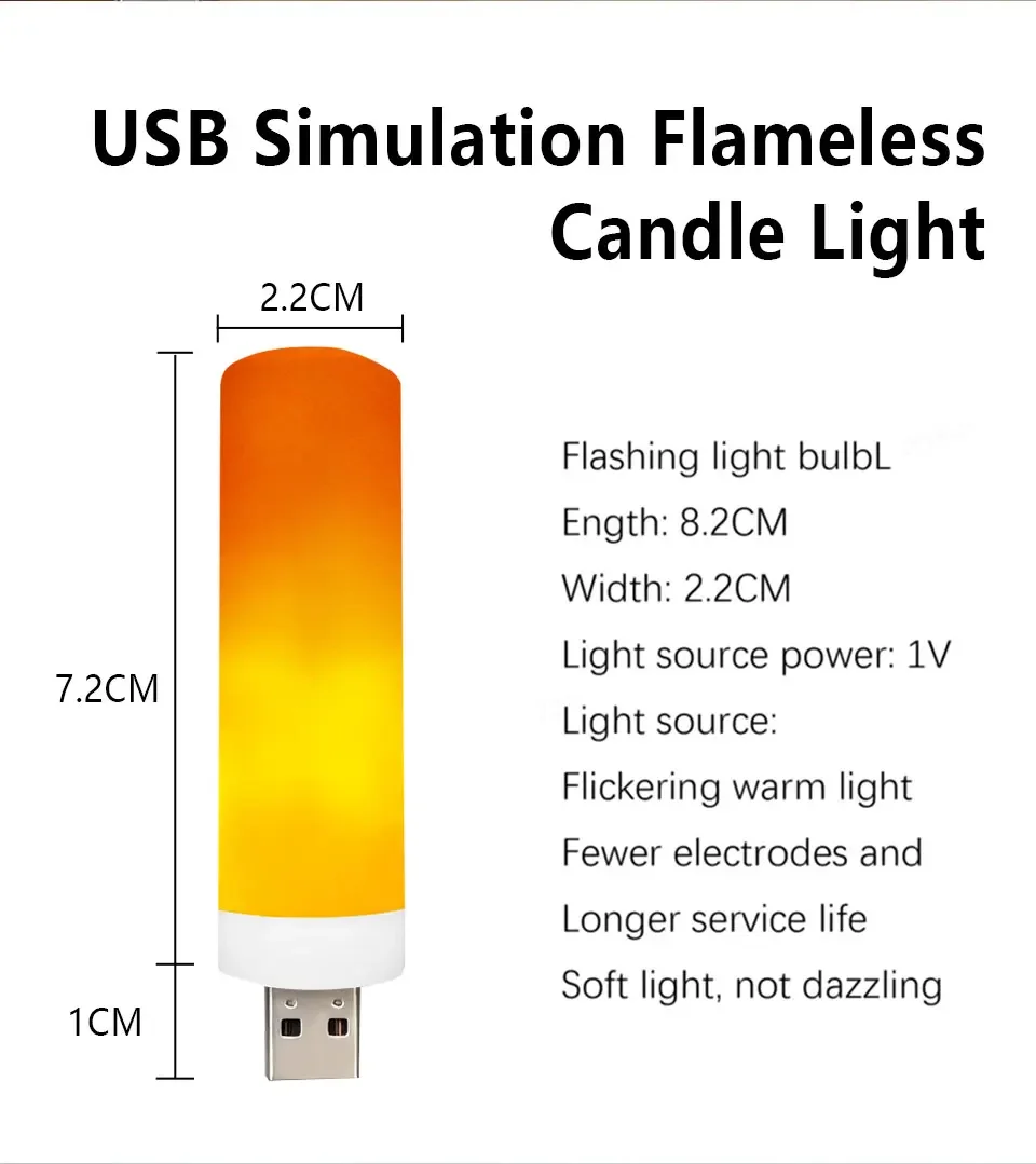 USB LED Atmosphere Light Dynamic Flame Effect Candle Lights For Power Bank Camping Lighting Cigarette Lighter Effect Light
