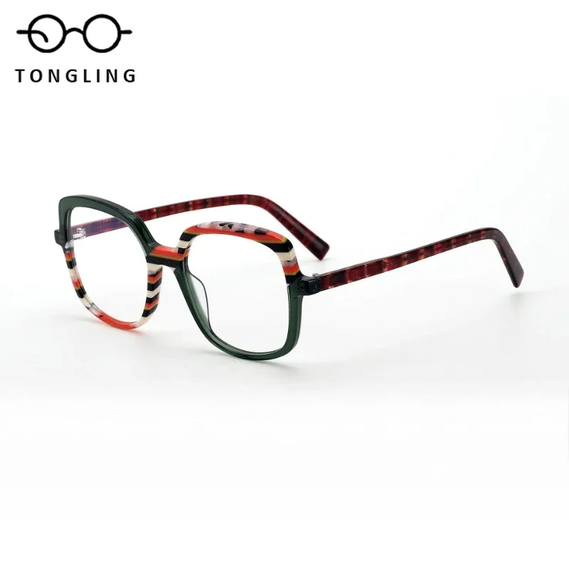 2026 New Model High-End Fashion Women Handmade High-Quality Acetate Retro Men Personalized Asymmetrical Colorful Eyeglass Frame
