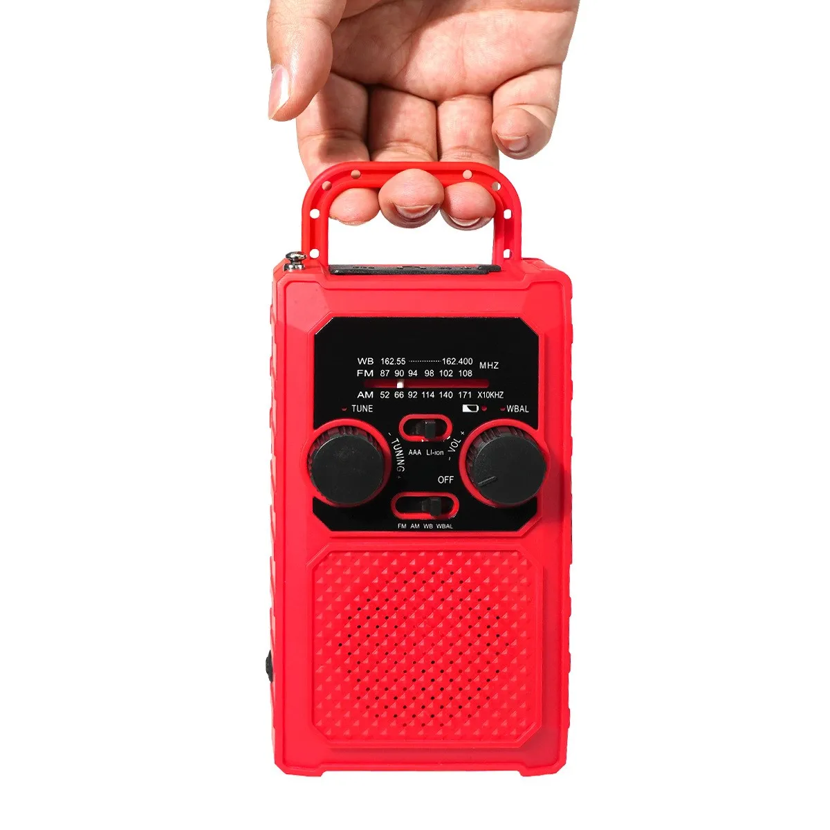 Radio d'urgence à énergie solaire manuelle, alarme d'urgence SOS, lampe de poche haute luminosité, rouge, TR201