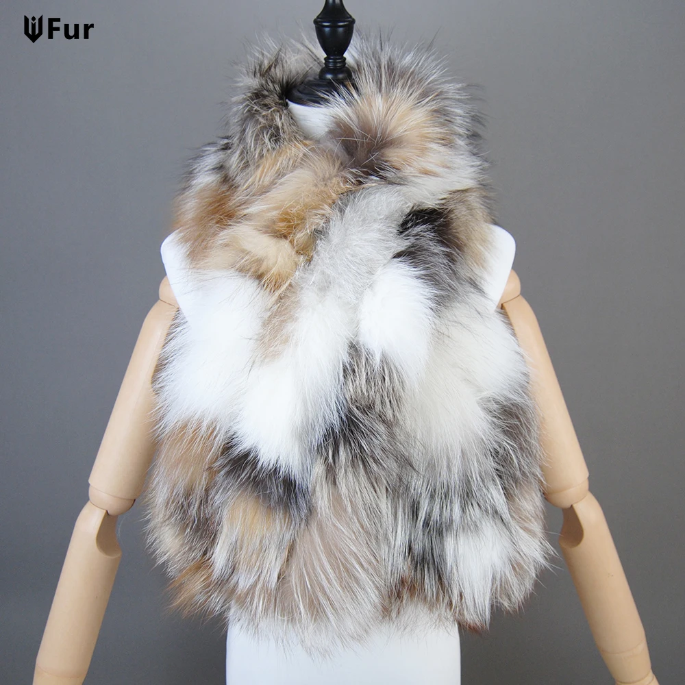 Luxury Women Fox Fur Shawl Real Fox Fur Wrap Winter Autumn Hand Knit Natural Fox Fur Scarf with Fringes Real Fur Stole